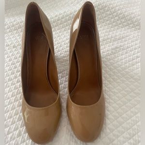 Nude Patent Leather Block Heels